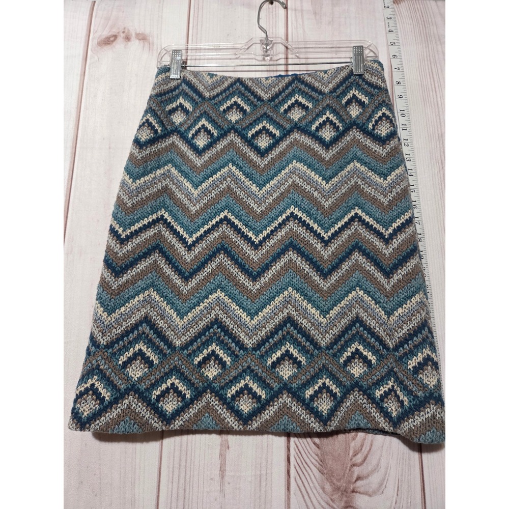 Chevron Knit Skirt‎ Ladies 0 A-Line Blue Brown Patterned Casual Chic Fashion